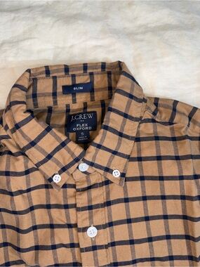 J. Crew Tan and Navy Plaid Slim Button-Down Shirt